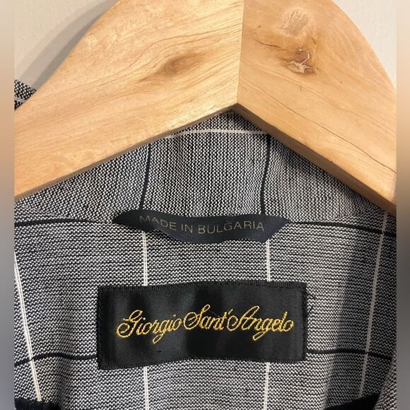 Giorgio Sant’Angelo Gray Plaid Linen Blazer 80s VTG Double Breasted 8 windowpane - Picture 3 of 10